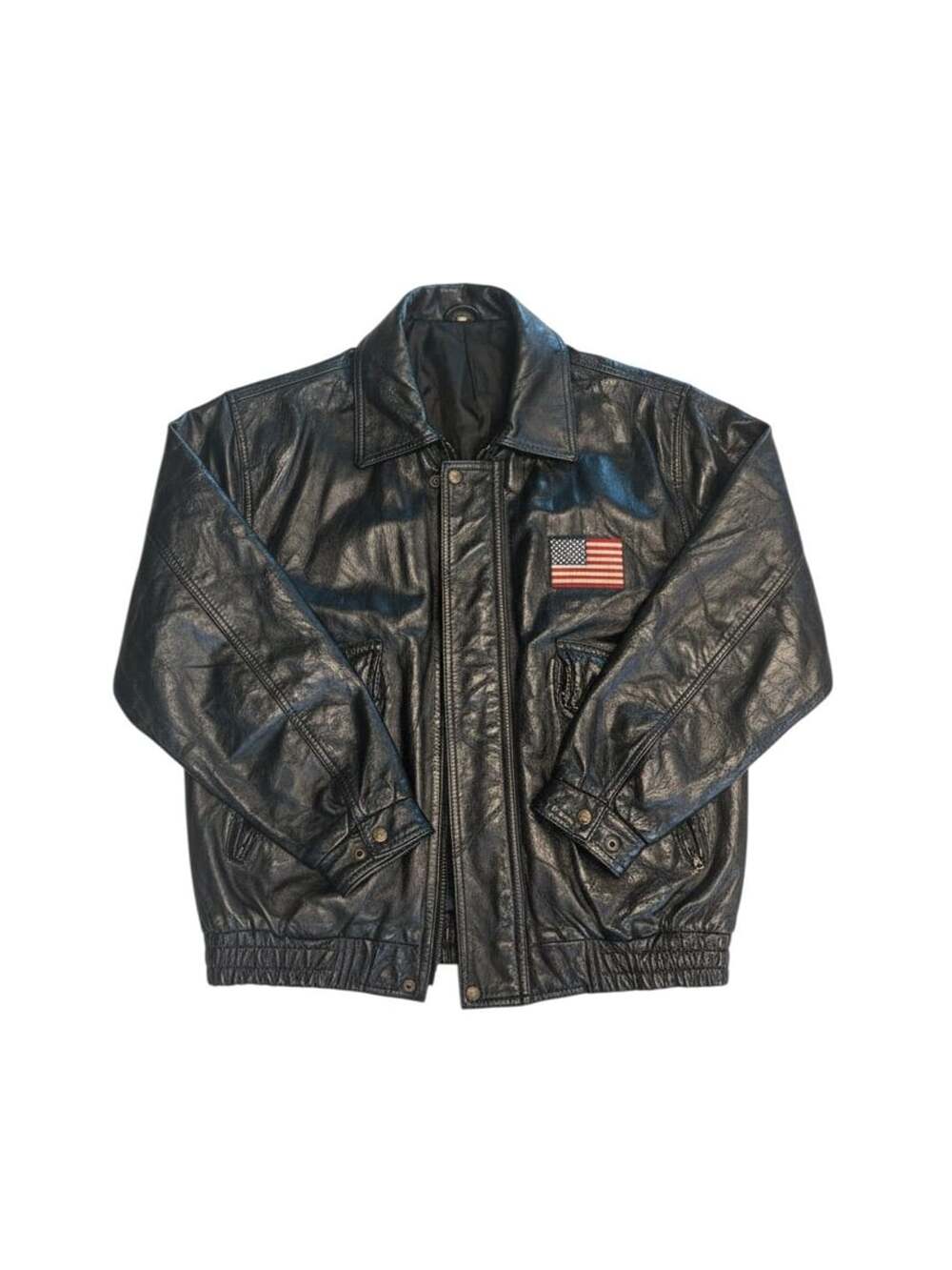 Vintage Genuine Leather Bomber Jacket Size XL God Bless America Eagle Flag